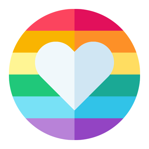 a white heart on a rainbow background. this emphasizes our commitment to lgbtq+ couples